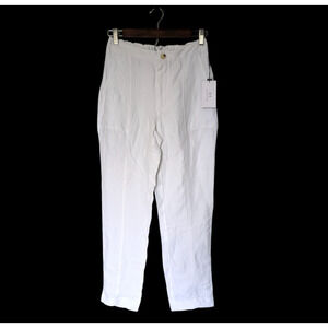 H By Halston White Linen Blend Straight Leg High Rise Pants New Size XS Elastic